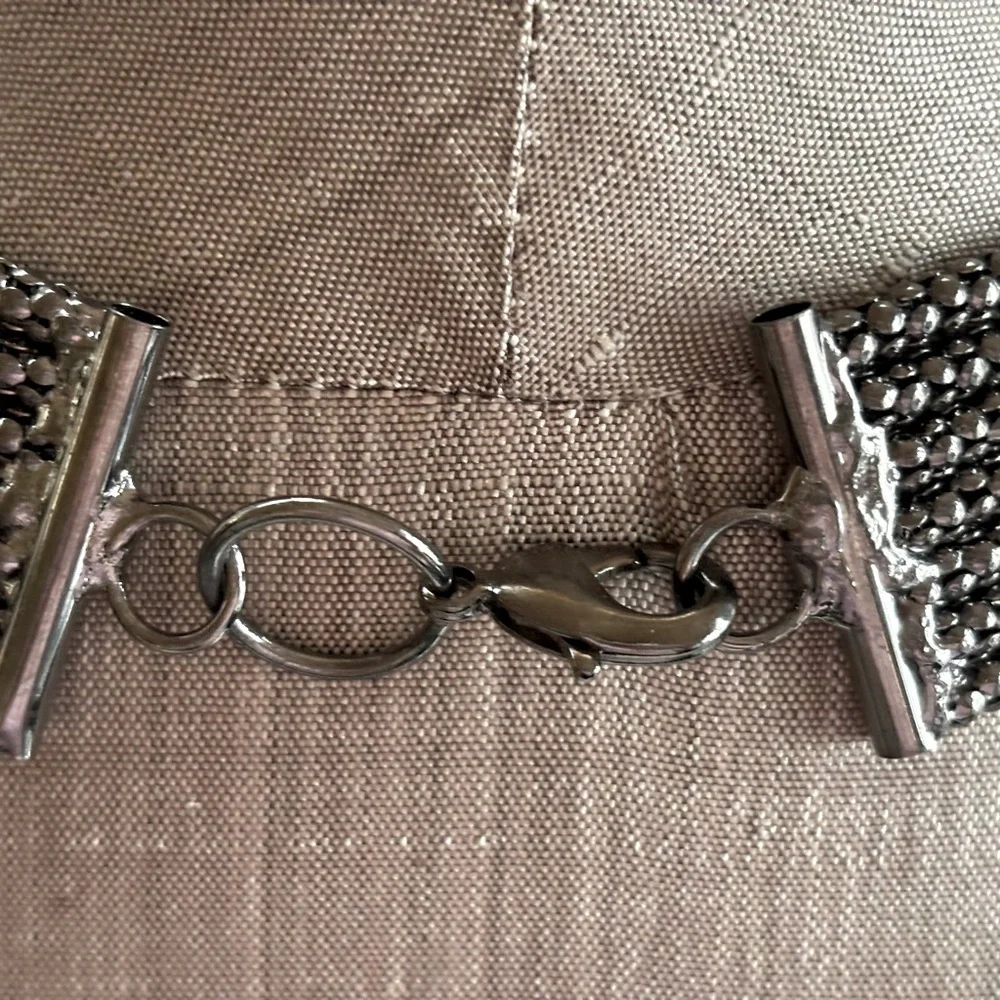 Dark Silver Tone Mesh Layered Swag Chest Chain Statement Necklace with‎ Crystal